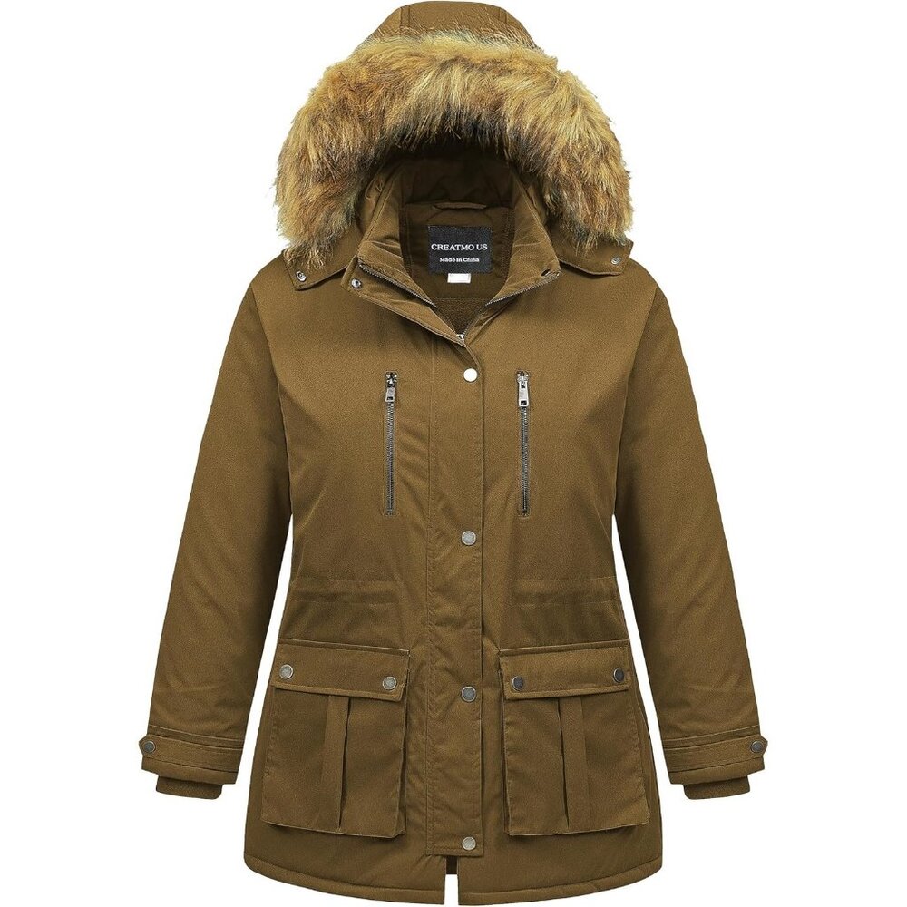 Women's Winter Warm Brown Waterproof Long Puffer Jacket Coat Thicken Fur Hood